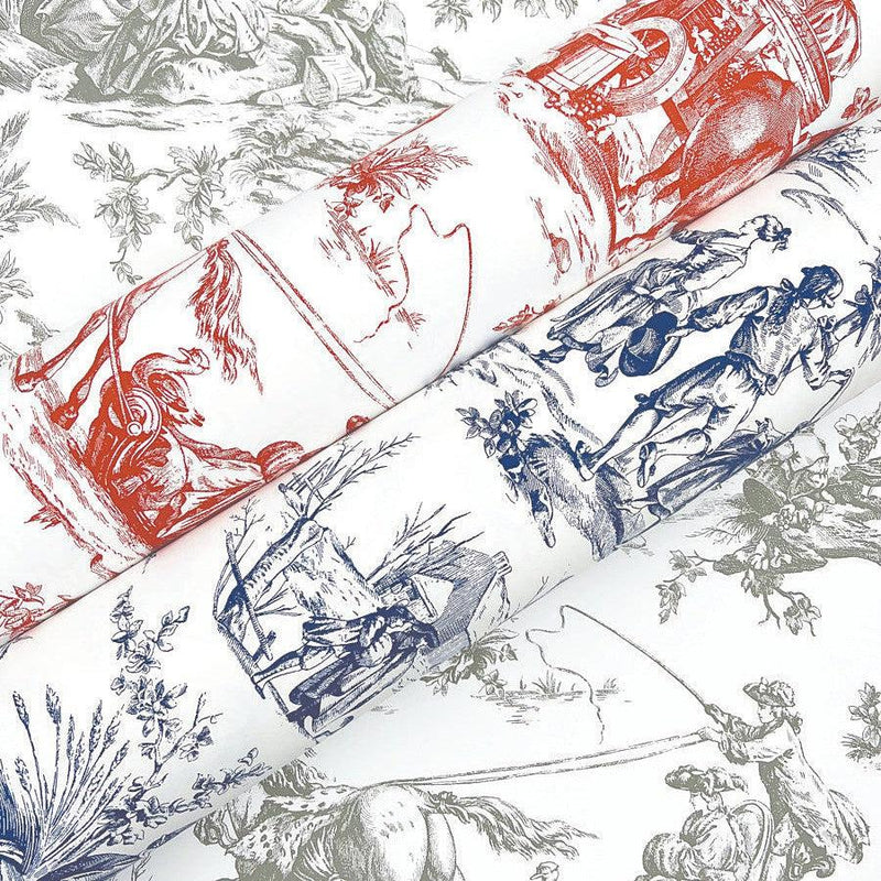 Wallpaper Seasons Toile Wallpaper Sample // Navy & Off White 8 x 10 