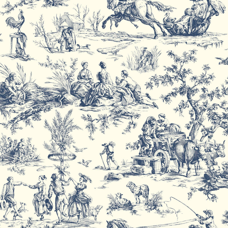 Wallpaper Seasons Toile Wallpaper Sample // Navy 8 x 10 