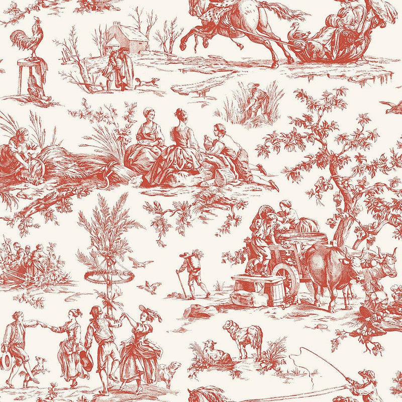 Wallpaper Seasons Toile Wallpaper Sample // Red 8 x 10 