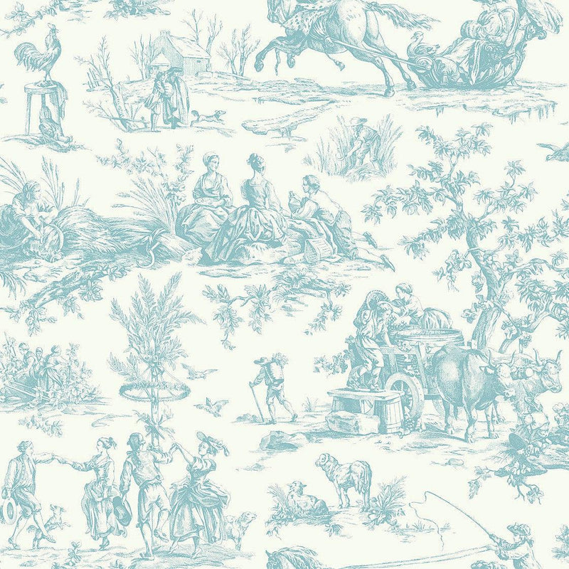 Wallpaper Seasons Toile Wallpaper Sample // Teal 8 x 10 