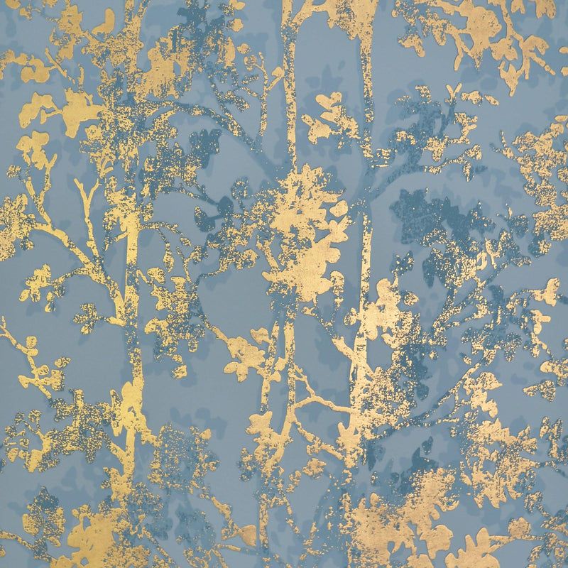 Wallpaper Shimmering Foliage Wallpaper // Blue & Gold 