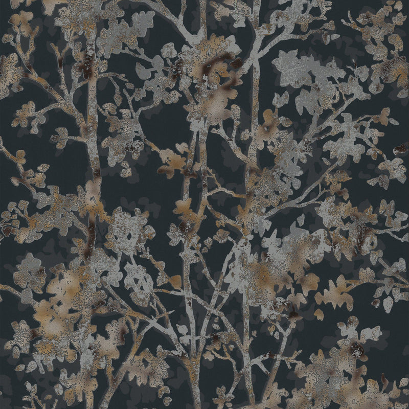 Wallpaper Shimmering Foliage Wallpaper Sample // Black 8 x 10 