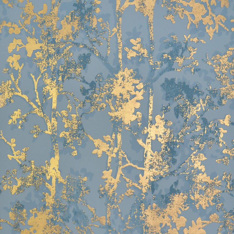 Wallpaper Shimmering Foliage Wallpaper Sample // Blue & Gold 8 x 10 