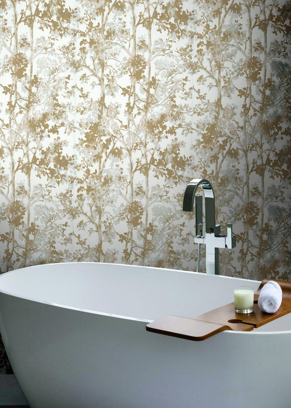 Wallpaper Shimmering Foliage Wallpaper // White & Gold 