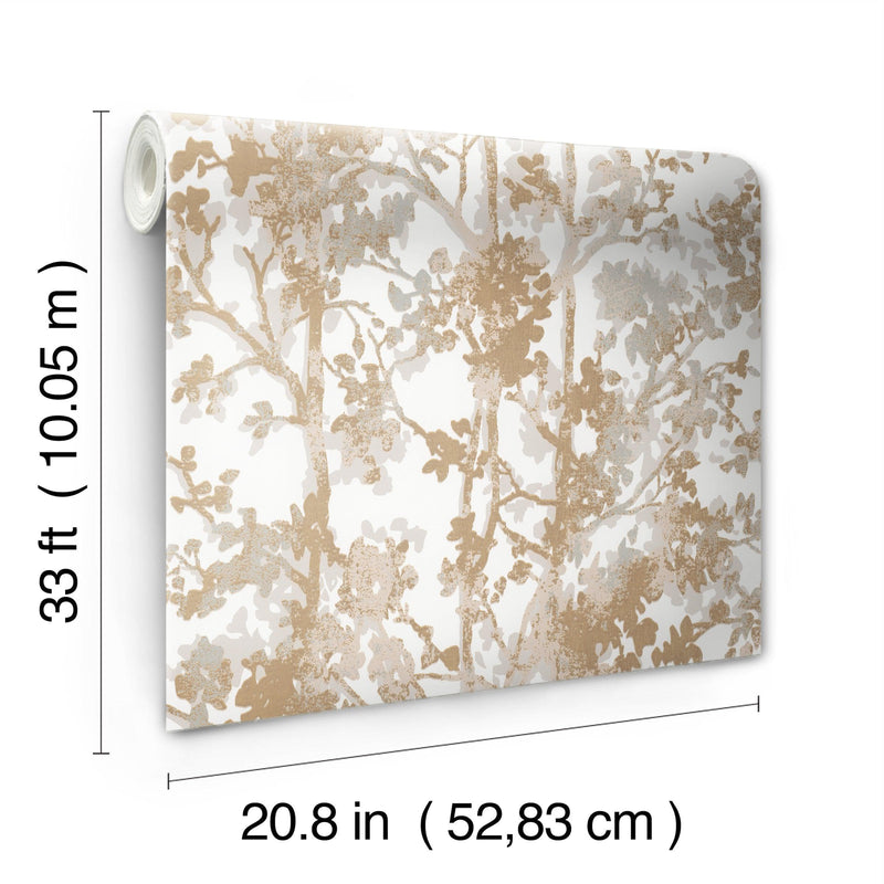 Wallpaper Shimmering Foliage Wallpaper // White & Gold 