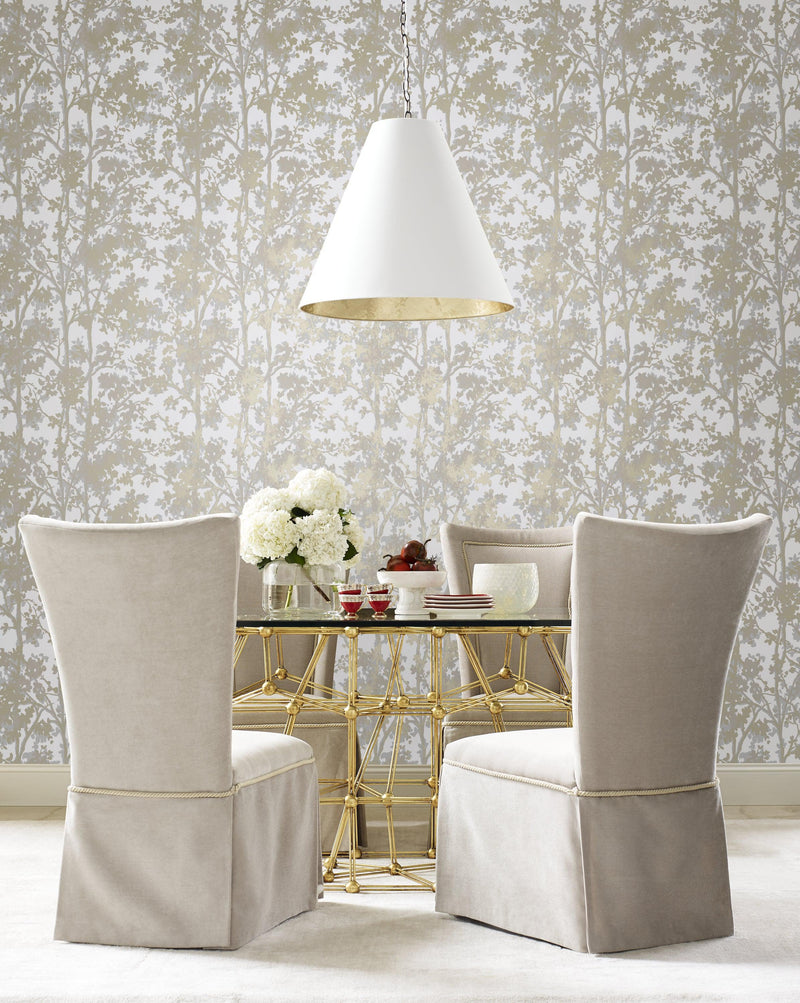 Wallpaper Shimmering Foliage Wallpaper // White & Gold 