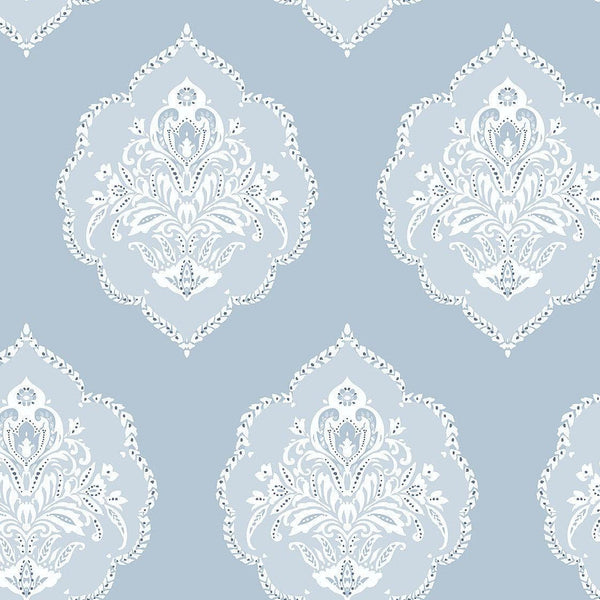 Wallpaper Signet Medallion Damask Wallpaper // Blue 