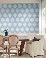 Wallpaper Signet Medallion Damask Wallpaper // Blue 