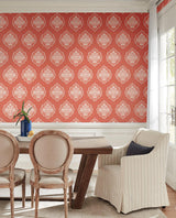 Wallpaper Signet Medallion Damask Wallpaper // Coral 