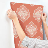 Wallpaper Signet Medallion Damask Wallpaper // Coral 