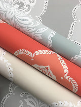 Wallpaper Signet Medallion Damask Wallpaper // Coral 