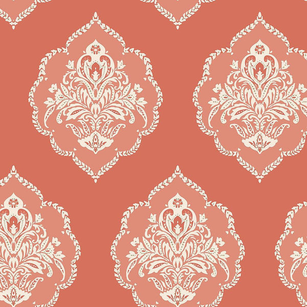 Wallpaper Signet Medallion Damask Wallpaper // Coral 