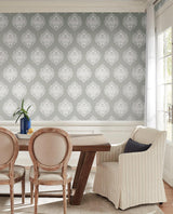 Wallpaper Signet Medallion Damask Wallpaper // Grey 