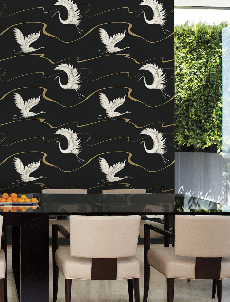 Wallpaper Soaring Cranes Wallpaper // Black & Gold 