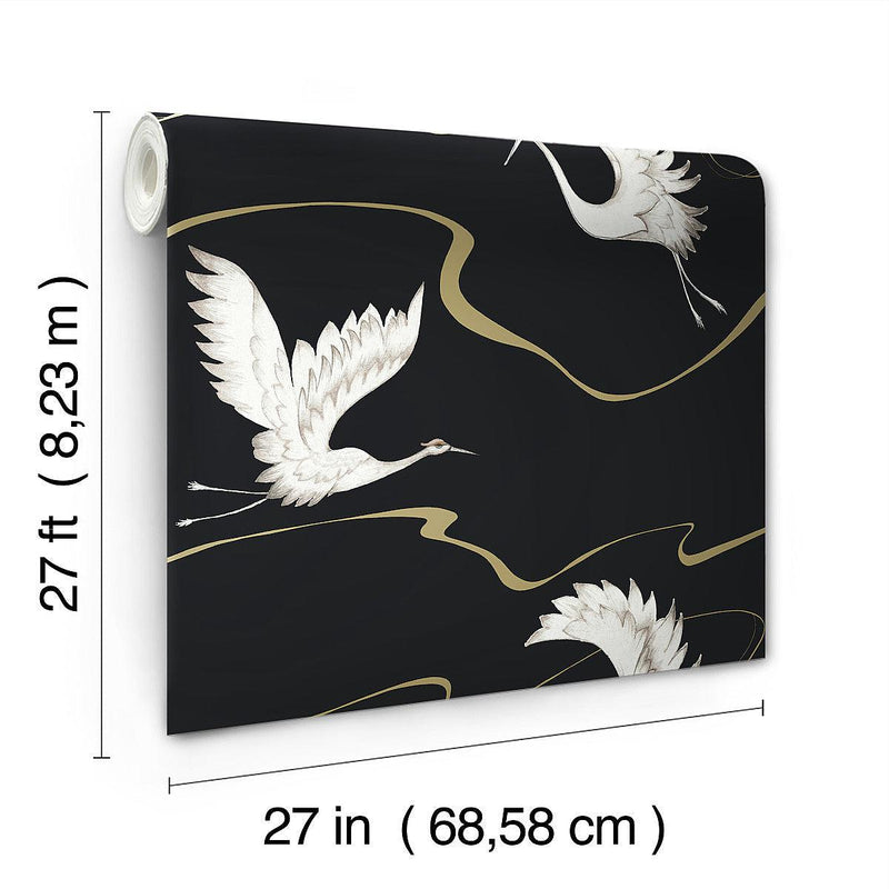 Wallpaper Soaring Cranes Wallpaper // Black & Gold 