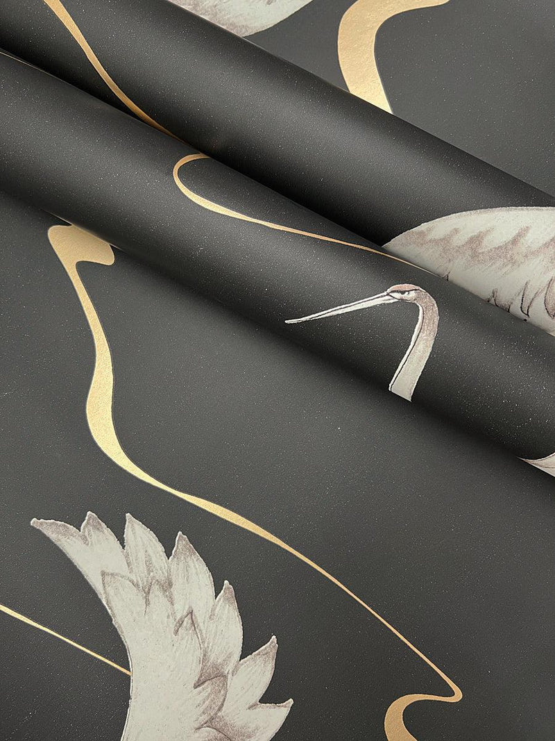 Wallpaper Soaring Cranes Wallpaper // Black & Gold 