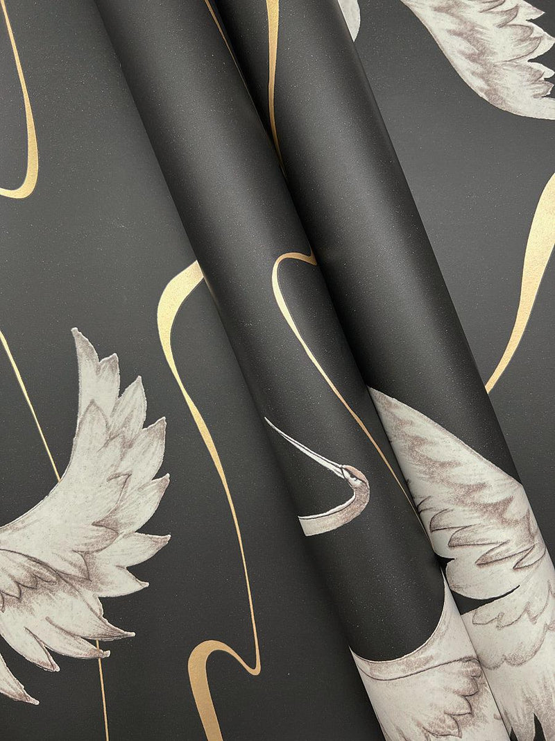 Wallpaper Soaring Cranes Wallpaper // Black & Gold 