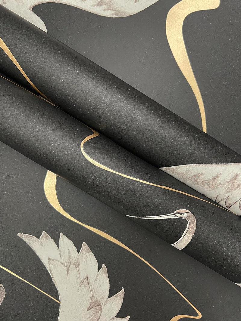 Wallpaper Soaring Cranes Wallpaper // Black & Gold 