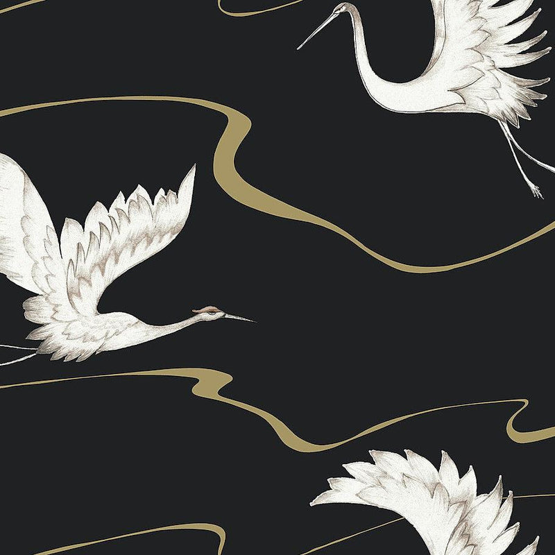 Wallpaper Soaring Cranes Wallpaper Sample // Black & Gold 8 x 10 