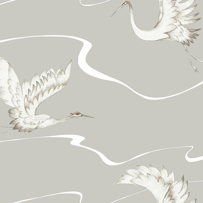 Wallpaper Soaring Cranes Wallpaper Sample // Taupe 8 x 10 