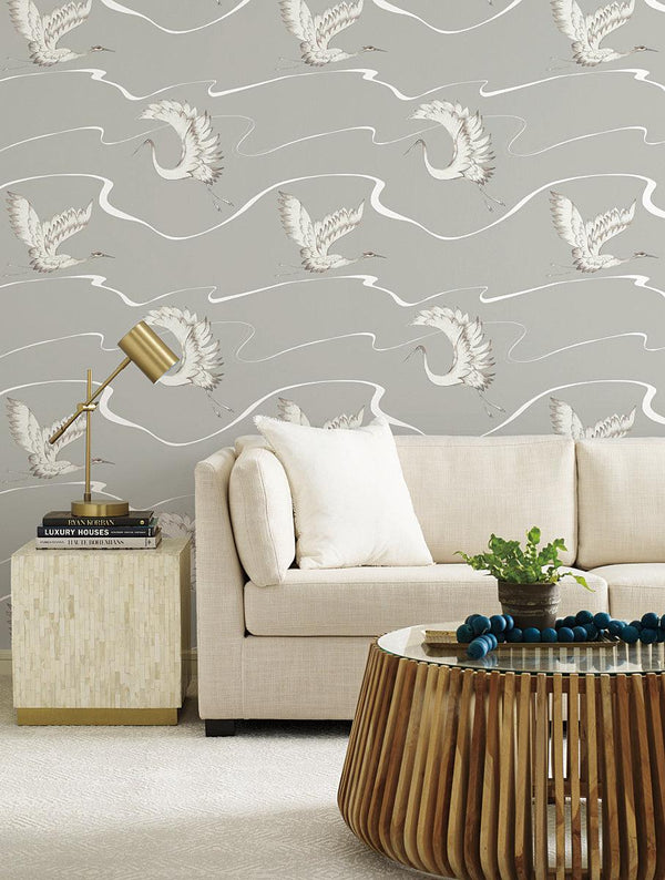 Wallpaper Soaring Cranes Wallpaper // Taupe 