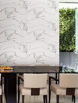 Wallpaper Soaring Cranes Wallpaper // White & Silver 