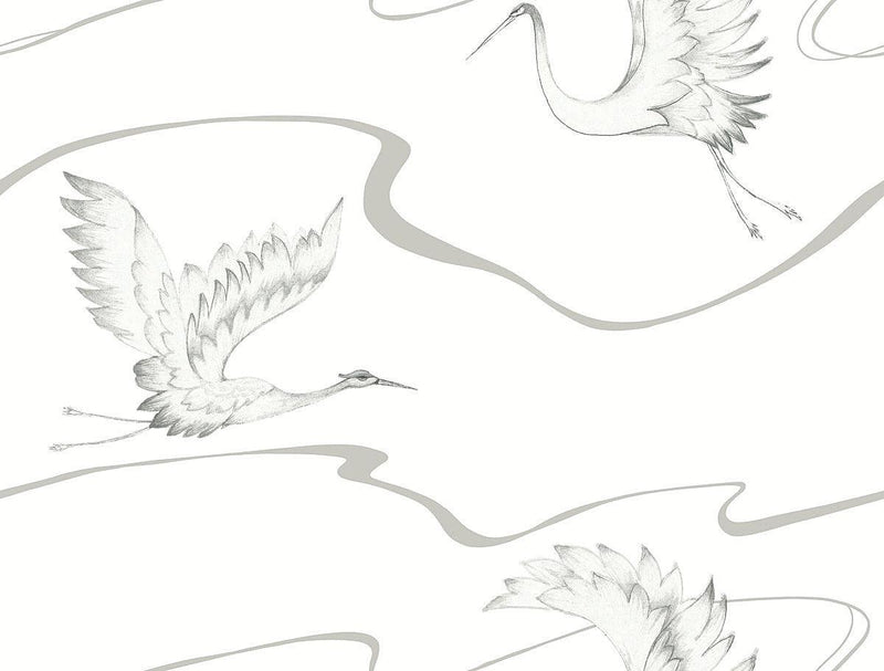 Wallpaper Soaring Cranes Wallpaper // White & Silver 