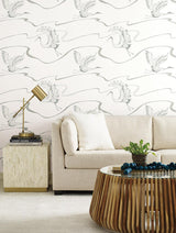 Wallpaper Soaring Cranes Wallpaper // White & Silver 