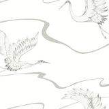 Wallpaper Soaring Cranes Wallpaper // White & Silver 