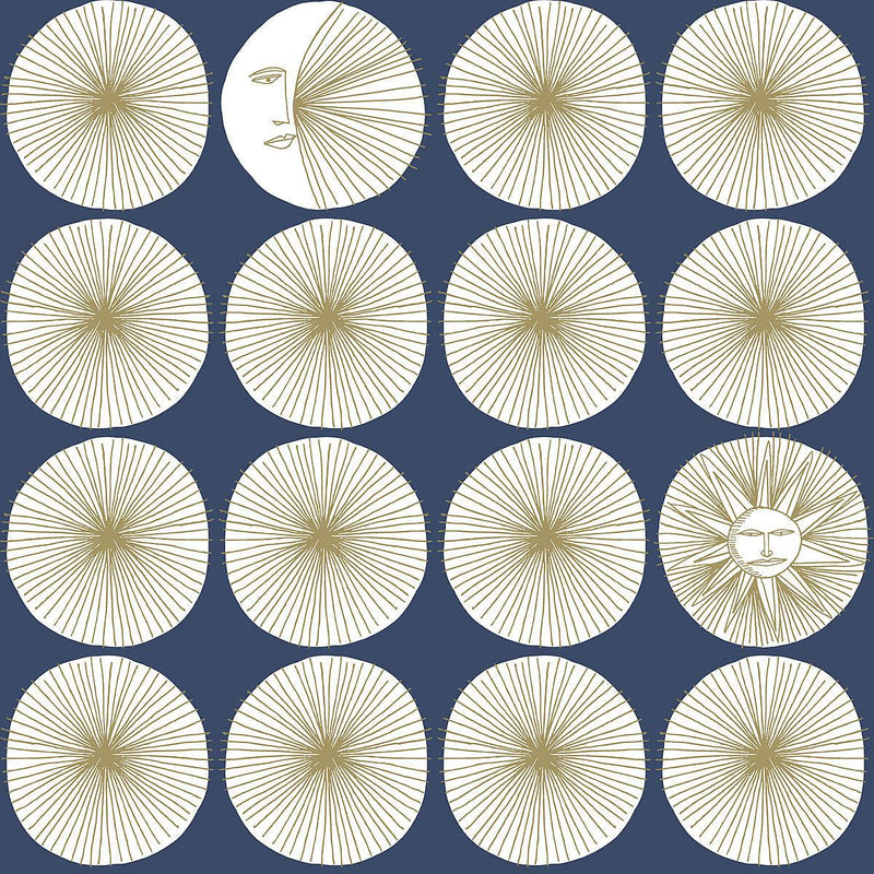 Wallpaper Soho Starburst Peel & Stick Wallpaper Sample // Blue & Gold 8 x 10 