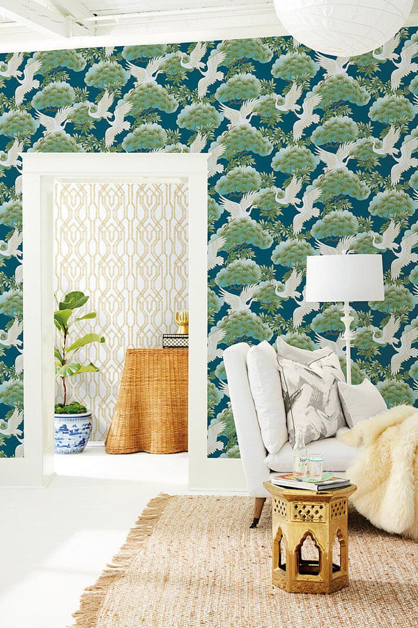 Wallpaper Sprig & Heron Wallpaper // Blue 