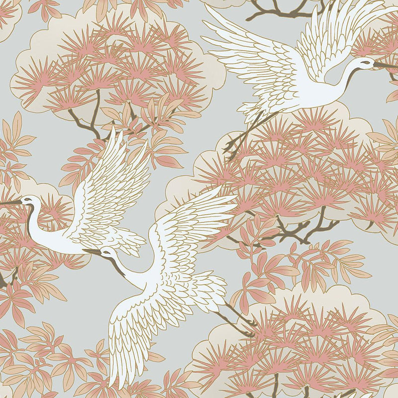 Wallpaper Sprig & Heron Wallpaper // Orange 