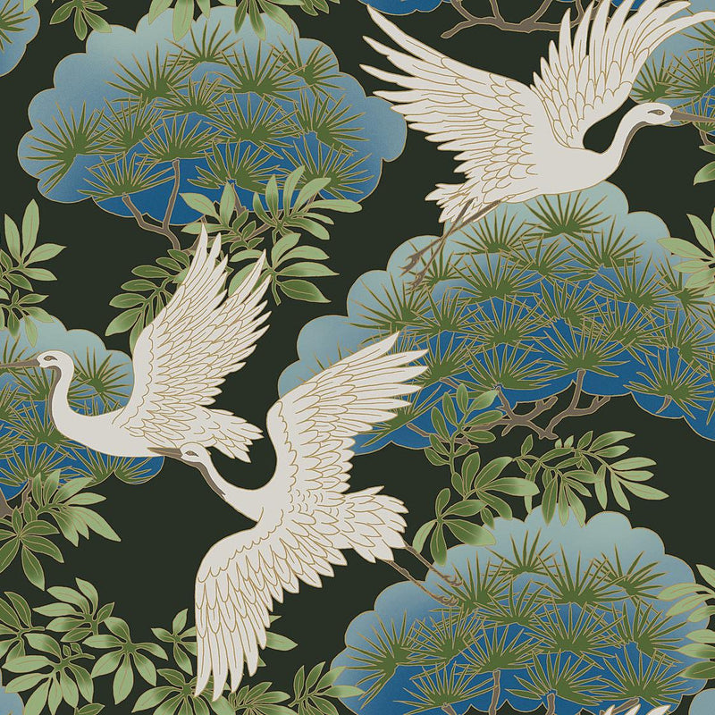 Wallpaper Sprig & Heron Wallpaper Sample // Black 8 x 10 