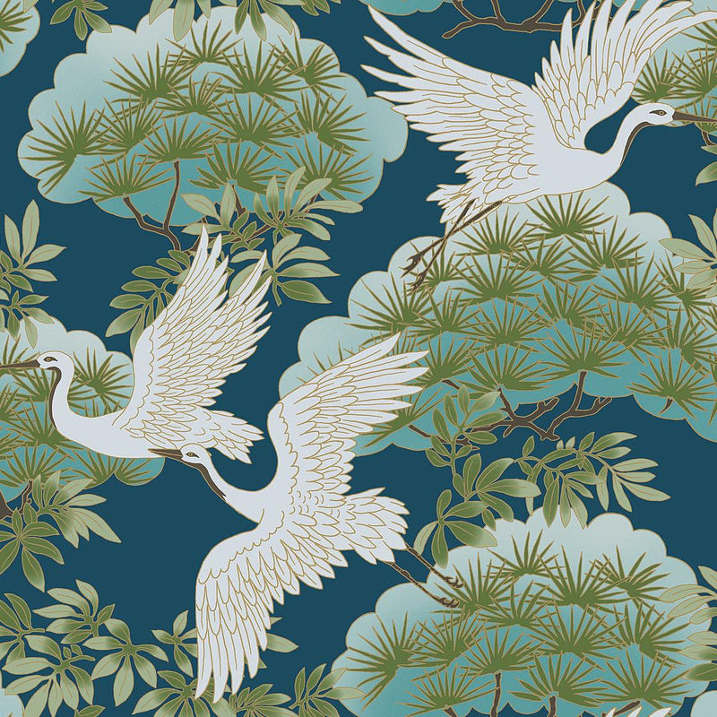 Wallpaper Sprig & Heron Wallpaper Sample // Blue 8 x 10 