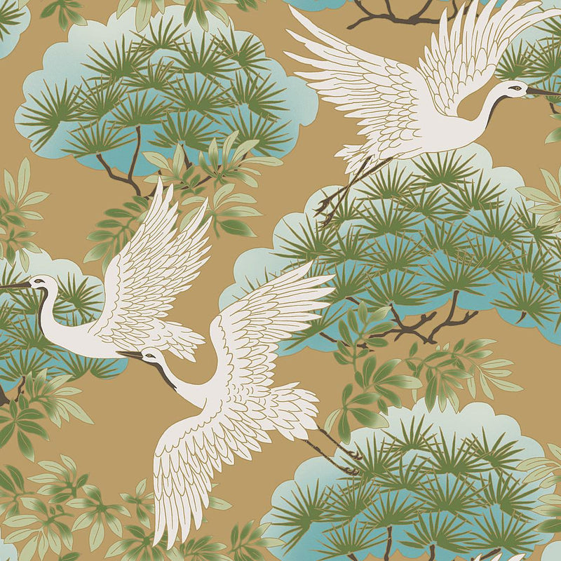 Wallpaper Sprig & Heron Wallpaper Sample // Gold 8 x 10 