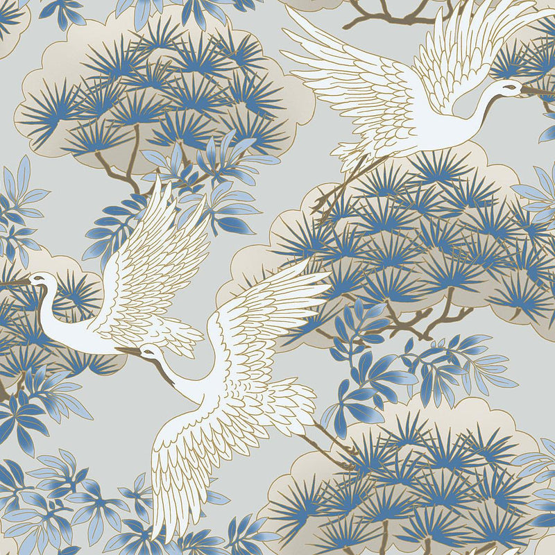 Wallpaper Sprig & Heron Wallpaper Sample // Light Blue 8 x 10 