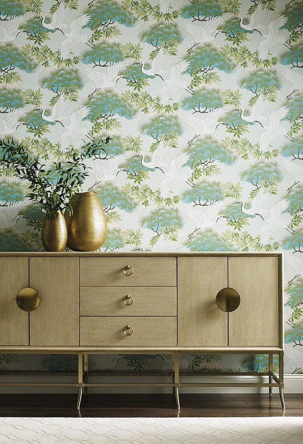 Wallpaper Sprig & Heron Wallpaper // Teal 