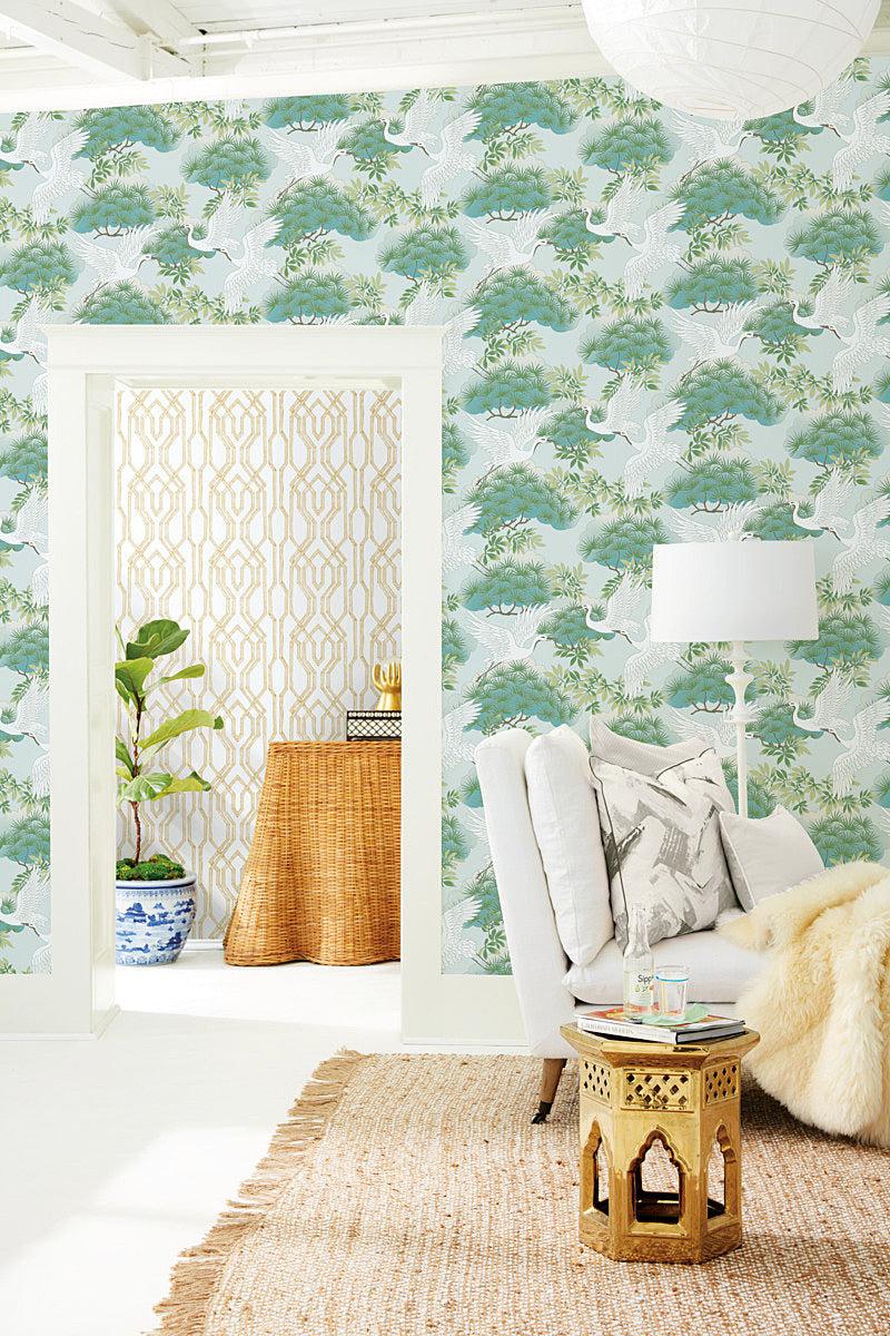 Wallpaper Sprig & Heron Wallpaper // Teal 