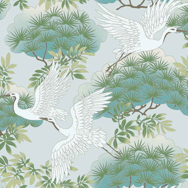 Wallpaper Sprig & Heron Wallpaper // Teal 