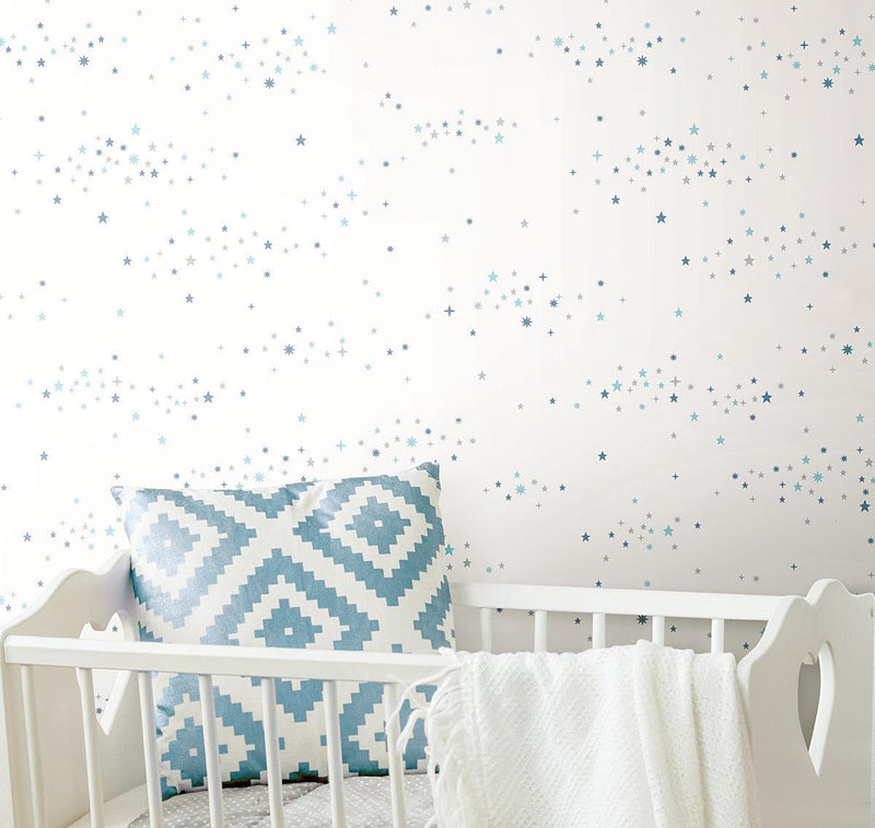 Wallpaper Starlight, Star Bright Peel & Stick Wallpaper // Blue & Grey 