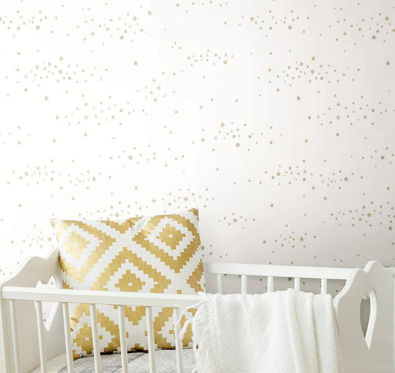 Wallpaper Starlight, Star Bright Peel & Stick Wallpaper // Silver & Gold 