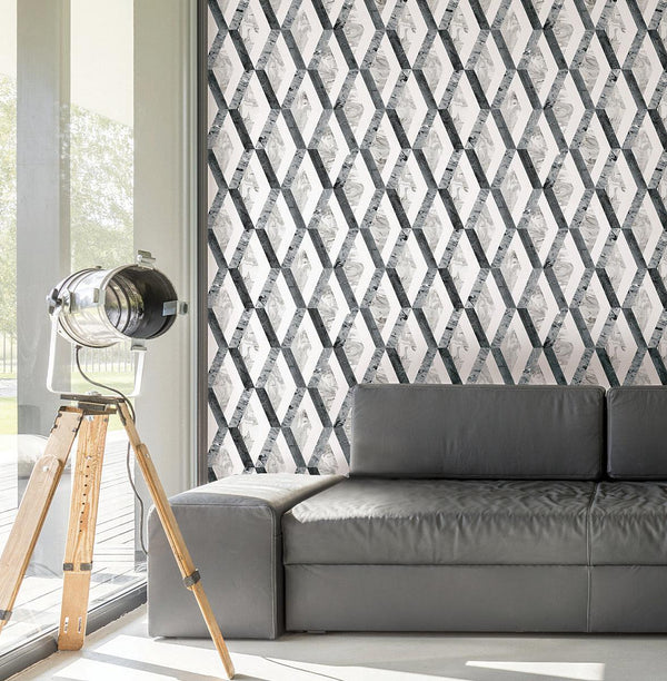 Wallpaper Statuary Diamond Inlay Peel & Stick Wallpaper // Grey 