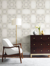 Wallpaper Stone Kaleidoscope Wallpaper // Grey & Black Metallic 