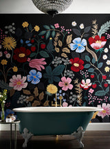 Wallpaper Strawberry Fields Peel & Stick Wall Mural // Black & Green 