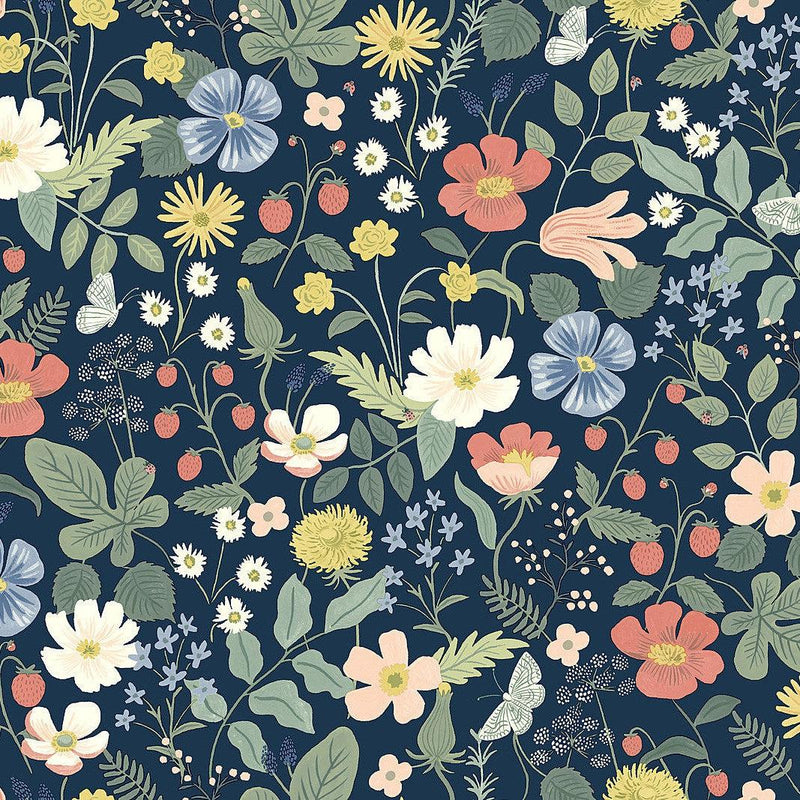 Wallpaper Strawberry Fields Wallpaper Sample // Blue & Pink 8 x 10 