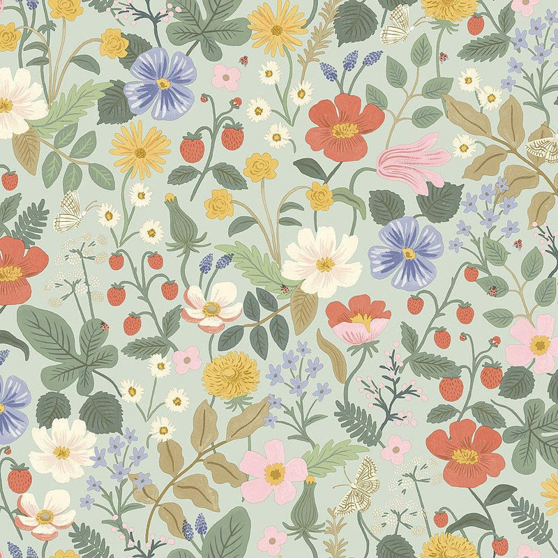 Wallpaper Strawberry Fields Wallpaper Sample // Green & Pink 8 x 10 