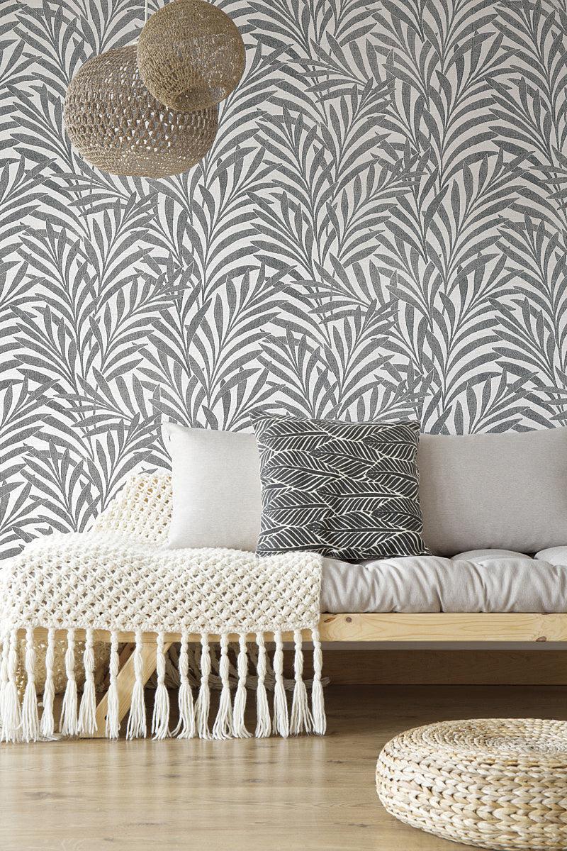 Wallpaper Tea Leaves Stripe Wallpaper // Cream & Black 