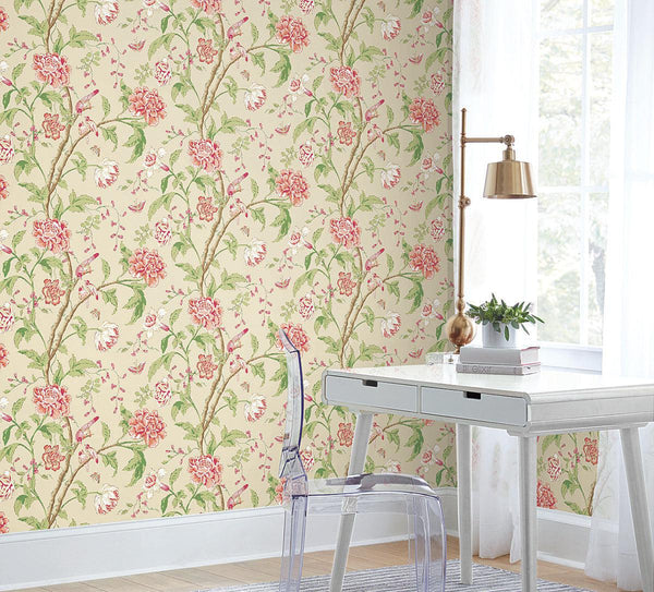 Wallpaper Teahouse Floral Wallpaper // Cream & Coral 