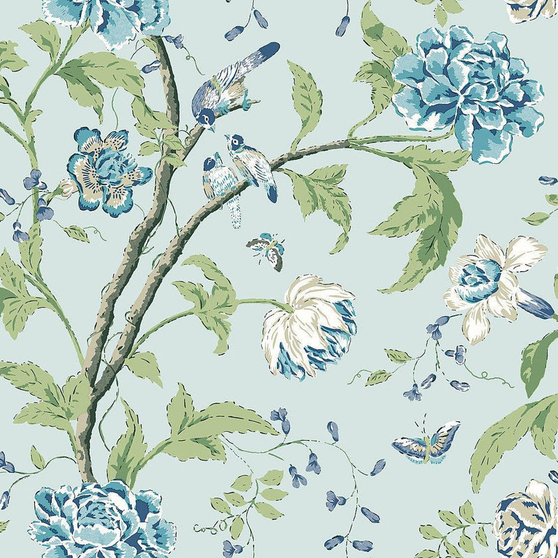 Wallpaper Teahouse Floral Wallpaper Sample // Light Blue 8 x 10 