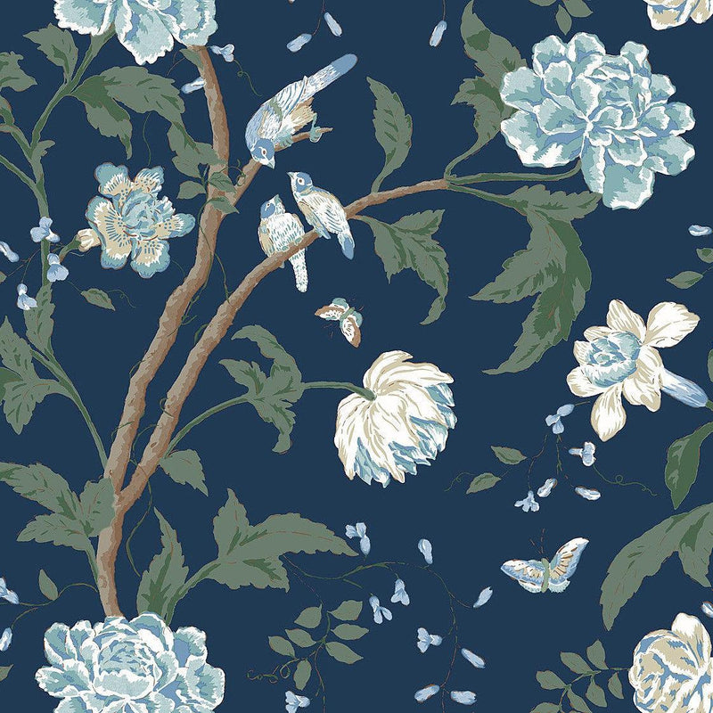Wallpaper Teahouse Floral Wallpaper Sample // Navy 8 x 10 